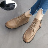 2021 Vintage Style Genuine Leather Women Boots Flat Booties Soft Cowhide Women's Shoes Ankle Boots zapatos