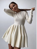 Fongt Round Collar Waist Knitted Dress Women's High-End Ins Windy Folded Sweater Dress