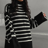 Knitted Split Turtleneck Women Sweater Winter Long Flare Sleeve Pullover Ladies 2022 Autumn Loose Casual Female