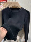 For Women Winter Thicken Turtleneck Slim Knit Pullover New Warm Plush Velvet Lined Knitwear Jumper Tops Casual