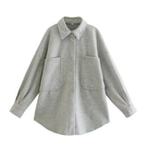 2021 New Autumn Winter Fashion Woolen Coat Women Loose Shirt Coat Casual Solid Ladies Coat Solid Lapel