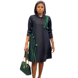 Fongt Large-Size Dress New 2025 Autumn Dress Collar Print Loose Large-Size Fat MM Thin Single-Drinker