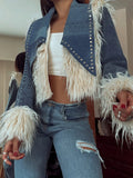 Fongt And Winter Long-Haired Cowboy Splicing Metal Coat Women Warm Comfortable Fashion Temperament Retro Feel Out Of The Street Eye