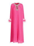 Famous Dress 2025 Spring New Temperament Fashion Design With Diamond Feathers Spliced Solid Color