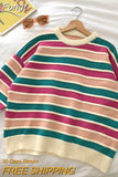 Women Stripe Sweater Autumn Winter Loose Long Sleeve Pullover Tops Korean Ladies Knitted Patchwork Korean