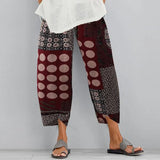 Vintage Floral Printed Pants Summer Women Cotton Linen Trousers Harem Pants Elastic Waist Loose Pantalon