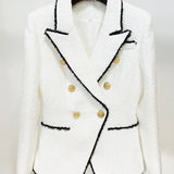 STREET Newest Fashion 2022 Designer Jacket Women's Slim Fitting Lion Buttons Contrast Color Fringed Tweed