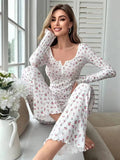 Hot New Pyjamas V-Neck Casual Fashion Elastic Trousers Women's Long-Sleeved