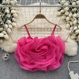 Fongt Holiday Wind Eogen Yarn Three-Dimensional Flower Sling Vest Women's Summer New Ocean Chic Short Top