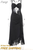 Halter Lace Up Backless Cut Out Maxi Dress Women Mesh High Split Black Goth Party Vestidos 2023 Spring Fall Y2K
