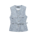 Fongt Spring New Women's Wear With Belt Metallic Wire Texture Vest Women 2132116