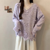 Fongt Three-Dimensional Bow V-Neck Shoulder Knitted Sweater Woman 2025 Autumn Big-Size Fat Mm Super Nice Look And Beautiful Top