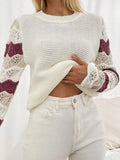 Fongt And Winter New Sweater Women's Knitted Stripes Hit The Hollow Sleeve Round Collar Coat