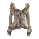 Fongt Shooting Waste Soil Wind Irregular Wood Ear Trumin Knitting To Make Old Hole Splicing Hairy Blouse Hottie Cardigan 2987