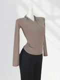 Fongt Quality Combed Cotton Cross V-Neck Long Sleeve Bottom Shirt Female Spring Elegant Wind Slim Inside A T-Shirt-Outfit