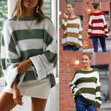 Fongt Women's Clothing In The Autumn And Winter Of 2025, The New Women's Sweater Round-Necked Striped Knitted Shirt