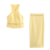Fongt New With Belt Sleeveless Top 5030737 Midi Skirt 4391522
