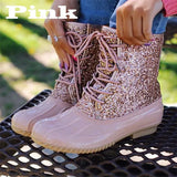 Boots Lady Duck Boot With Waterproof Zipper Rubber Sole Women Rain Boots Lace Up Ankle Shoes Fur Winter Women