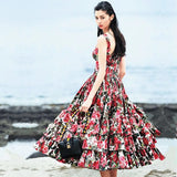 Designer Runway Ball Gown Dress Summer Women Spaghetti strap Backless Floral Print Cascading Ruffle Beach