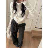Fongt Temperament Gray High-Waisted Straight Slacks Women Autumn Small Loose Set Thin Legs Drag Trousers
