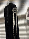 QUALITY Newest 2023 Designer Stylish Fashion Women's Long Sleeve Pearls Chains Diamond Beaded Velvet