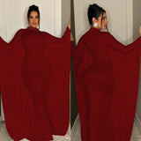 Fashion Women's Solid Color Bat Long Sleeve Dress Women-Outfit