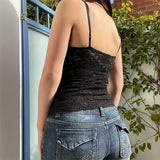 Hot Girl Style Perspective Lace Thin Tie Splicing V-Collar Slim Solid Color Sling Vest 2024-Outfit