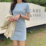 Fongt Summer New Korean Version Slim Solid Color Short-Sleeved T-Shirt Women Long Dress Women's