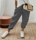 Fongt Women Cotton Tample Waist Nine Trousers Casual Women's Pants