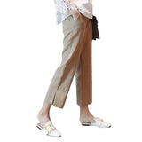 Fongt Chic Broad Leg Pants Women's Summer 2024 Korean Version Of High-Waisted Open-Fork Casual Cotton-Drall Nine-Point Straight