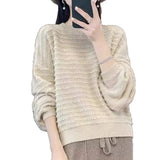 Fongt Women's Round Collar Full Body Hook Line Showing Thin Thick Sweater Loose Leisure Autumn And Winter New Knitted Shirt Comfortable Outerwear