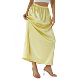 Women Half Slip Underskirt Summer Fall y2k Clothes Solid Color Elastic Waist Inner Lining Midi Skirt Long Underskirt for