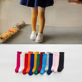 1 Pair Spring Autumn Winter Cotton Lace Double Needle Children Breathable Socks Solid Baby Girls Knee Socks