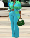 New Women's Fashion And Leisure Printed Long-Sleeved Trousers Suit-Outfit