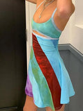 Patchwork Striped Cutout Mini Dress-Outfit