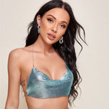 Metal Metallic Crop Top Women Beach Halter Corset Tops Glitter Backless Party Club Tank Top Clothes Top Camisole