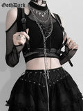 Dark Fishnet Cut Out Women Sexy Halter T-shirts Mall Gothic Grunge Black Bandage Crop Tops Punk Open Shoulder Alt