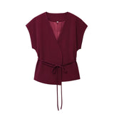 Fongt Women's 2025 Summer New Fashion Retro Waist Design Cardigan Top Broad Leg Trousers Set