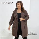 Autumn Trench Coat Plus Size Women's Mid-Length Belt Hooded Zipper Jacket Women Solid Color Windbreaker Parkas