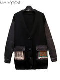 Denim Stitching Jackets Spring Autumn Loose Women Jacket New Knitted Sweater Cardigan Coat Female Retro
