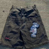 Sales Shorts Y2K Pants Harajuku Hip-Hop Lucky 7 Pattern Retro Blue Baggy Jeans-Outfit