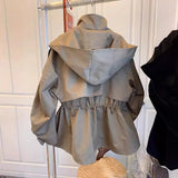 Fongt Korea's Dongdaemun Design Sense Of A Small Relaxed Leisure Drawstring Waist Workwear Windwear Coat Women's Spring And Autumn Short