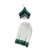 Fongt New Contrast Color Knit Hanging Neck Halter Jacket High Waist Slim Wrap Buttock Skirt Two Suits-Outfit
