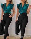 Series) 2023 Women's Red Print Shirt Pantsuit-With A Belt-Outfit