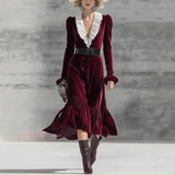 Fongt Dress 2025 New Women's Suit And Collar Temperament British Style Double Buckle Body Gold Velvet Dress