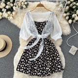Fongt Small Pure And Fresh Broken Flower Condole Belt Skirt Chiffon Small Shawl Female Summer Two Set Suit-Outfit