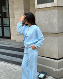 Fongt 20232 New Solid Color Zip Loose Hoodie Casual Versatile Trouser Suit-Outfit