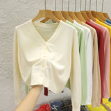 Fongt Short Knitted Cardigan Coat Woman's New Black Outer Sweater Long-Sleeved Bottom Shirt