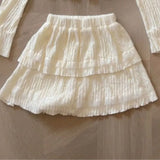 Fashion Square Collar Bow Long Sleeve Tops Women+ Y2k E-Girl High Waist Lace Ruched Skirts Spring New Two Piece Sets-Outfit