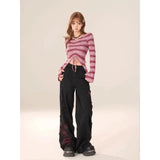 Women's Black Gothic Baggy Jeans Harajuku Y2k Aesthetic Print Denim Trousers Korean Jean Pants Vintage 2000s Clothes Design-Outfit